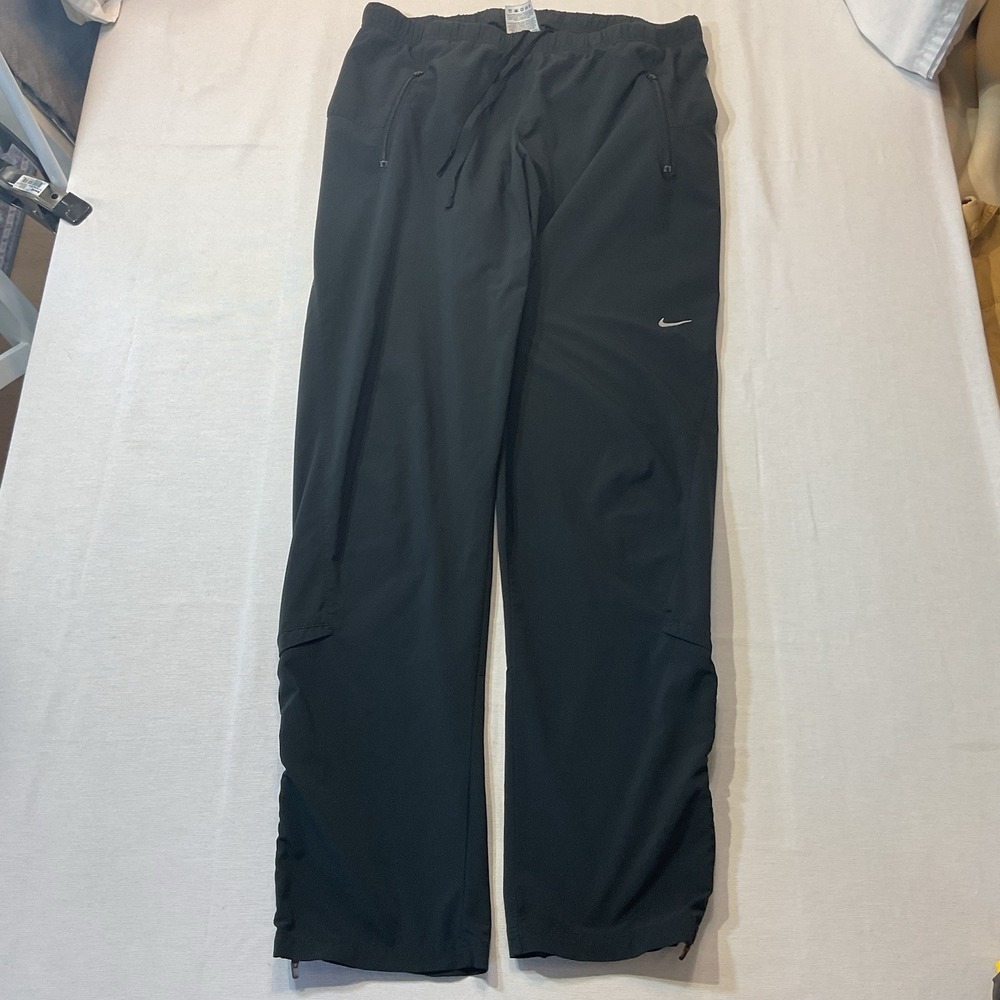 Nike Dry Fit Running Black Pants Drawstring Zipper Bottom Ankles Size M